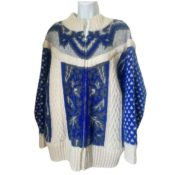 I.B. Diffusion Vintage Unique Wool Mohair Blend Blue Cream Cardigan Sweater SZ M - Picture 3 of 14